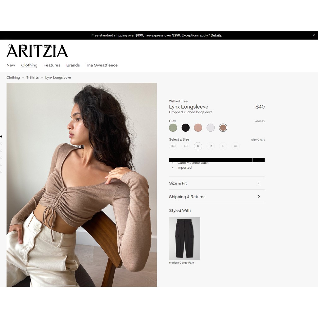 Áo croptop dài tay rút dây ngực Wilfred Lynx 76833