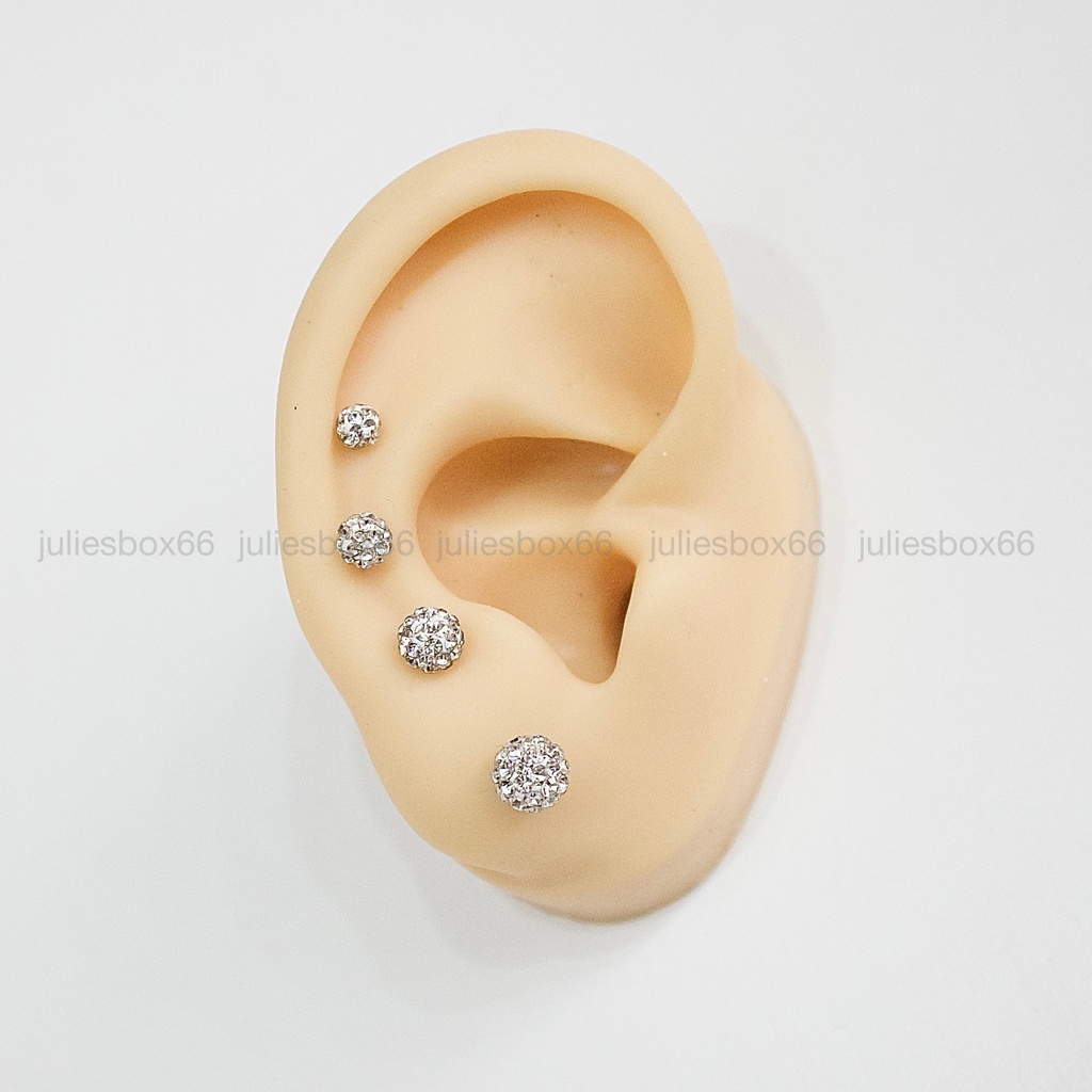 Khuyên Tai 2 Đầu Đính Đá Nhuyễn Nhiều Size Xỏ Nam Nữ Unisex Titanium Thép Không Gỉ Không Đen Không Ngứa