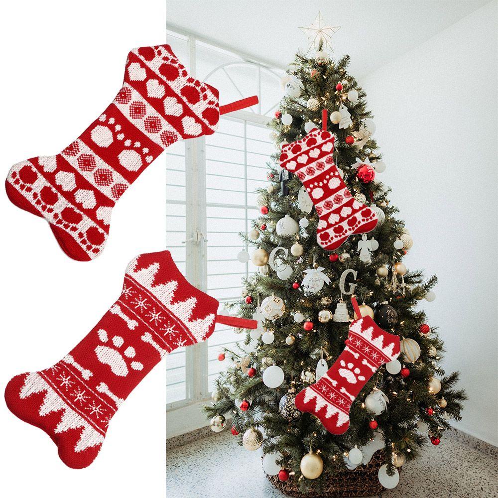 KUNHEV Vớ Đan Len Họa Tiết Giáng Sinh Kích Thước Lớn Cho Chó Cưng