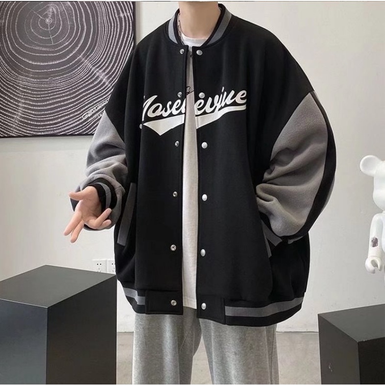 Áo khoác bóng chày nam nữ cổ tròn phong cách Hàn Quốc in họa tiết hoạt hình đường phố cho nữ ovesize ulzzang siêu đẹp cotton Thời trang áo choàng unisex