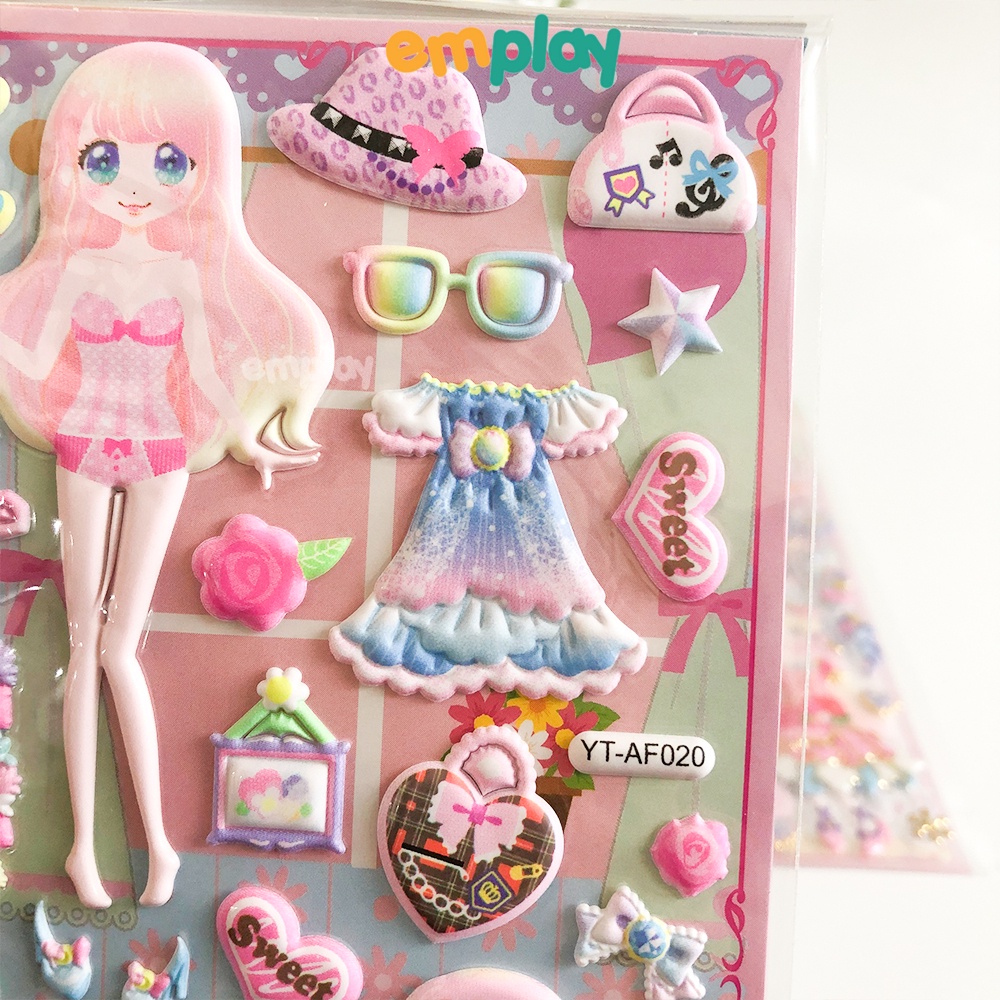 Sticker cho bé lắc kim tuyến lấp lánh siêu đẹp cao cấp Emplay miếng dán 3D xịn xò mẫu mã đa dạng chất liệu PVC an toàn