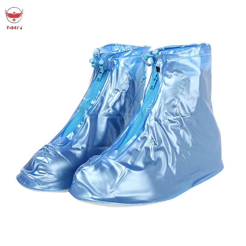 TMNFJ Men Women Rain Waterproof PVC Boots Heels Shoes Covers Thicker Non-slip Shoes Zipper Cover