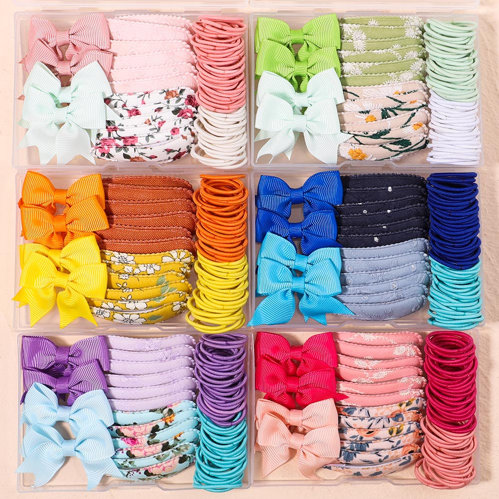 KIDSBOWS Set Kẹp Tóc Nơ Họa Tiết Da Báo Bằng Kim Loại Màu Trơn Thời Trang Kèm Hộp Đựng Cho Bé Gái