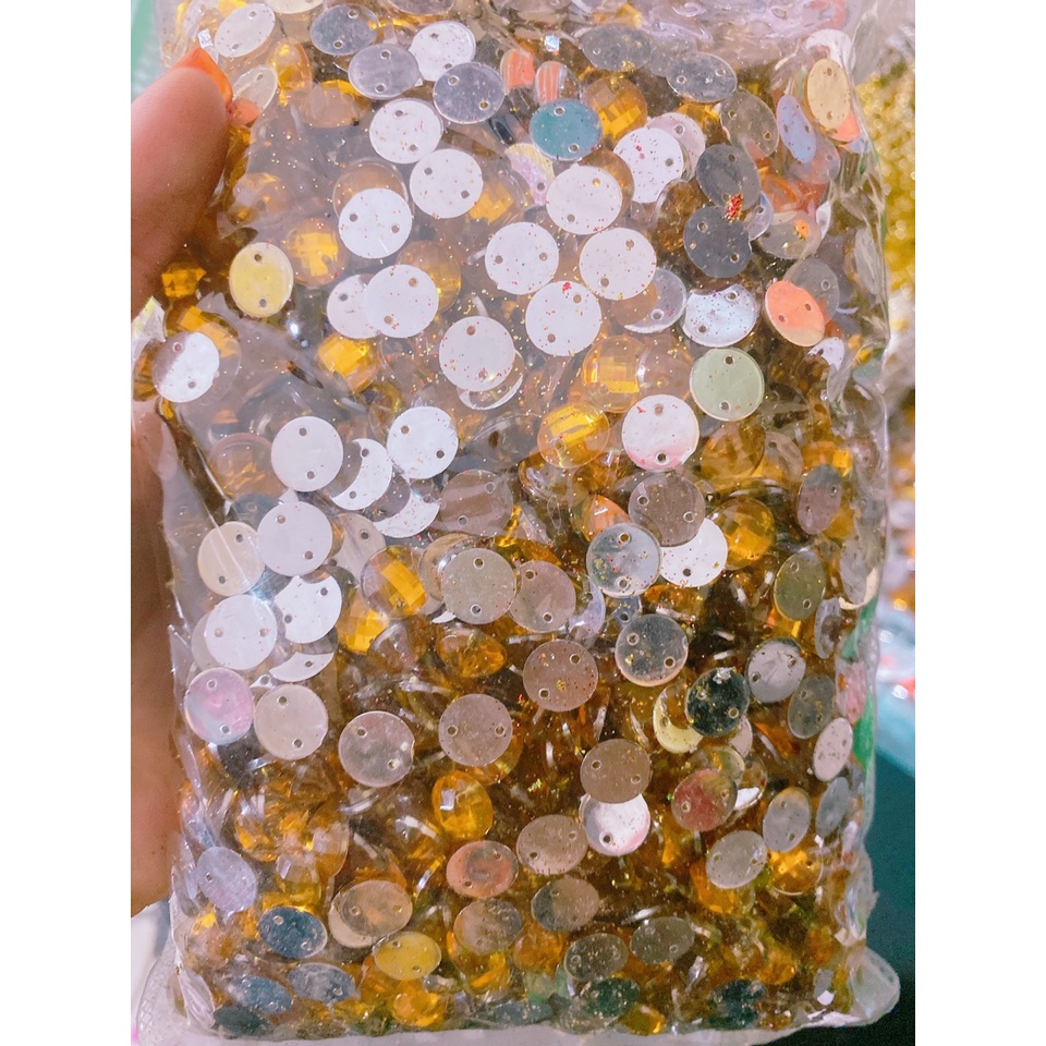 Hạt đá nhựa hình tròn 10 - 12mm trang trí oản, làm đồ handmade, phụ kiện may mặc DIY