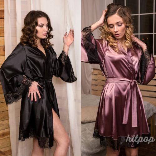 Áo khoác ngủ vải lụa phối ren phong cách quyến rũ dành cho nữ | BigBuy360 - bigbuy360.vn