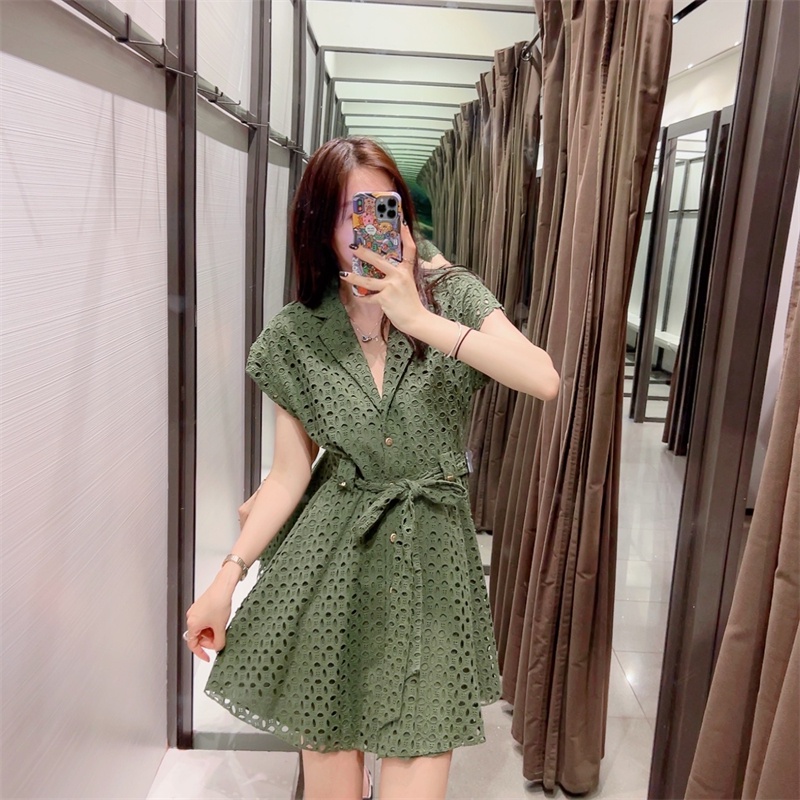 Đầm Sơ Mi Zara 2022 Thêu Họa Tiết Phối Thắt Lưng Trẻ Trung Thanh Lịch 3051922 500