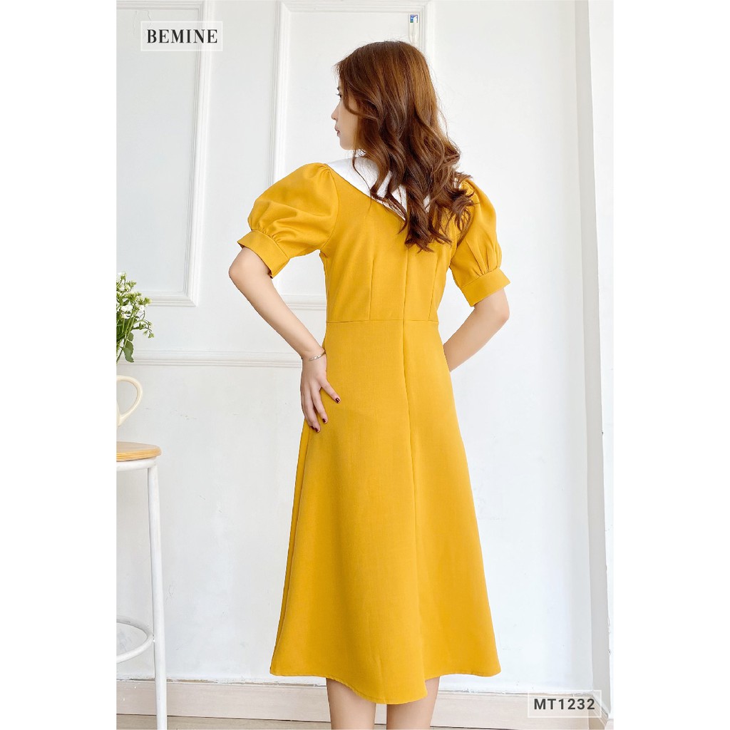 [Mã WABRWA15 giảm 15% đơn 300K] Đầm xòe tay ngắn cổ phối trắng BEMINE MT1232VANG | BigBuy360 - bigbuy360.vn
