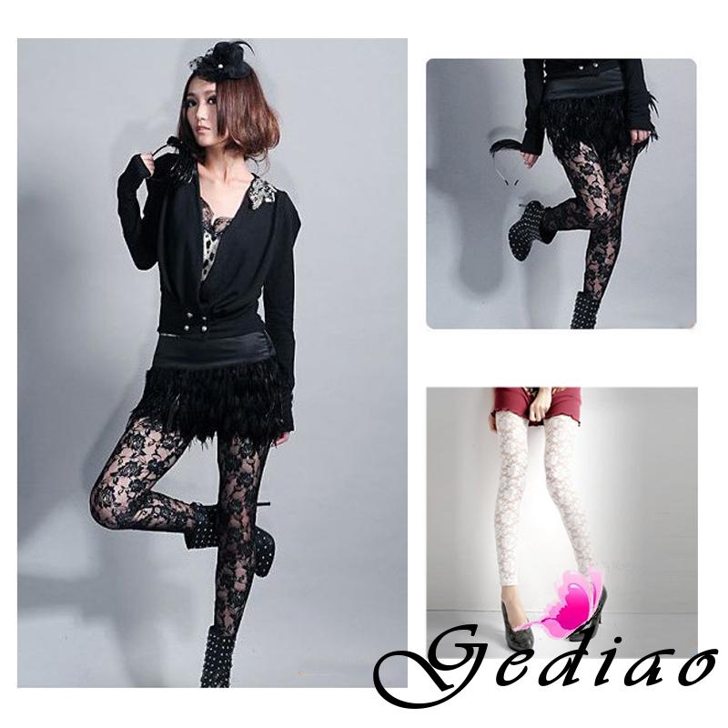 Quần legging nữ phối ren in họa tiết hoa hồng quyến rũ