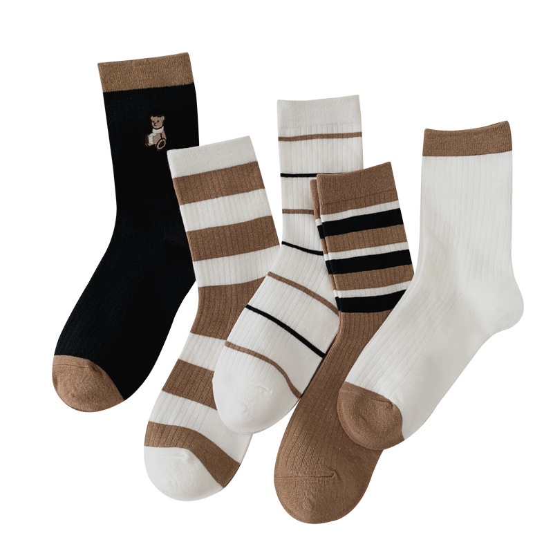 Vớ cotton Cổ Cao Họa Tiết Kẻ Sọc Thời Trang Thu Đông Mới Cho Nữ