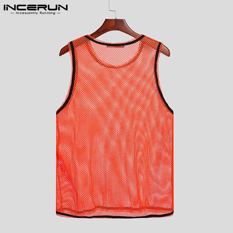 Áo lưới INCERUN sát nách rỗng cổ tròn xuyên thấu cổ tròn