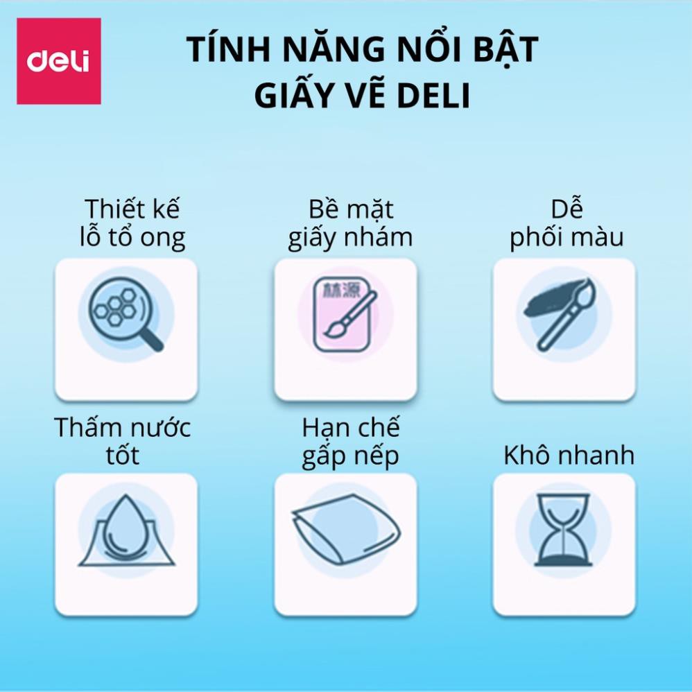 Giấy vẽ chuyên dụng Deli - Gouache - Định lượng 8k 160gsm/180gsm 1 tệp - 73615 / 73617