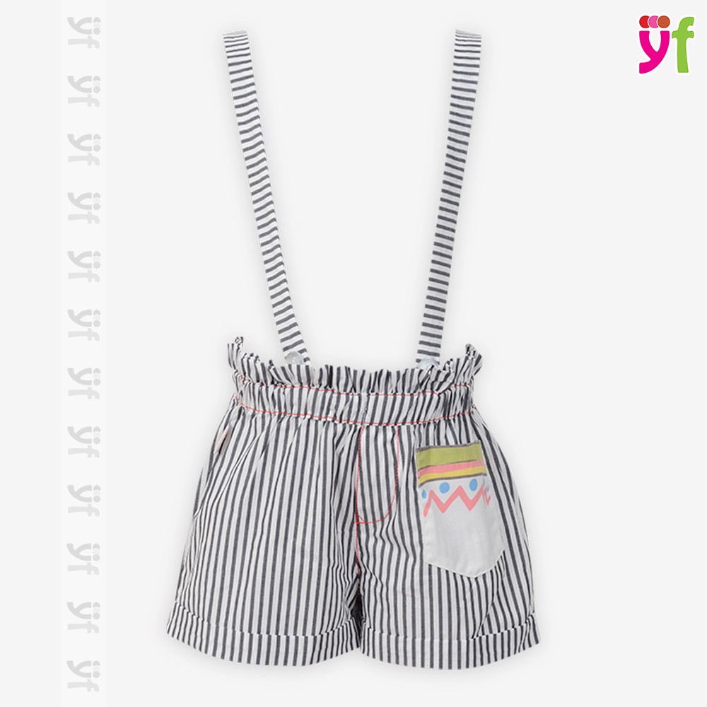 Quần Short YF dạng yếm sọc, có dây đeo vai, vải cotton mềm mỏng 8QX008