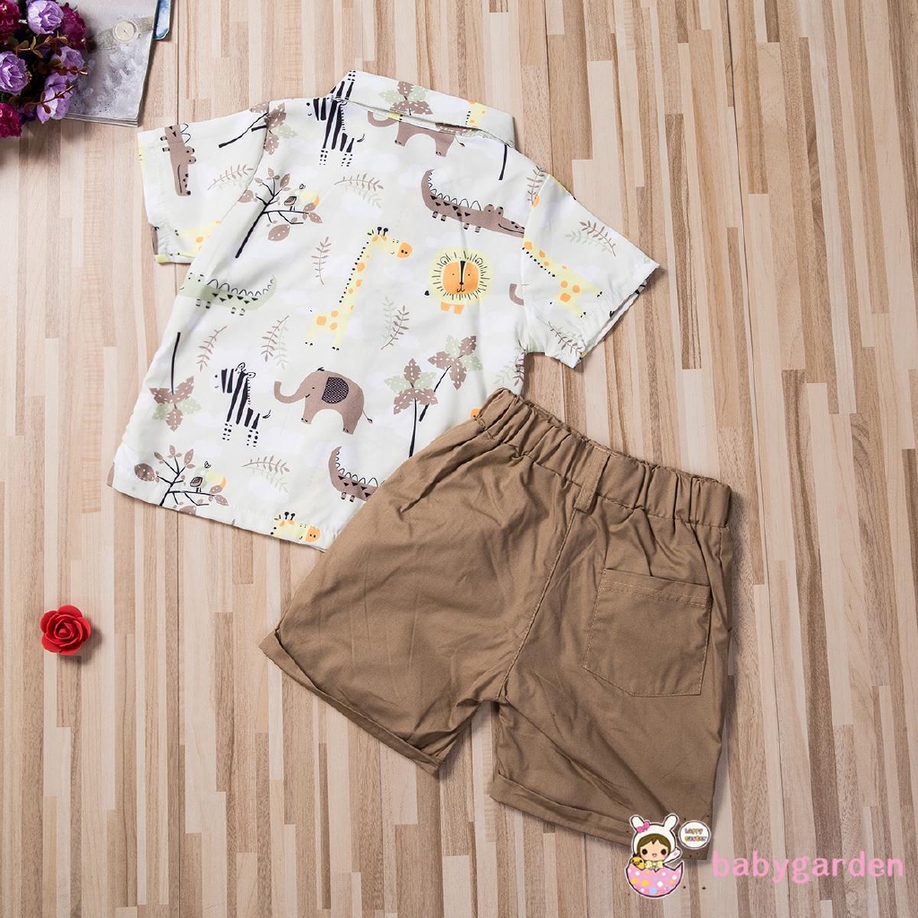 Set áo sơ mi ngắn tay + quần short đính nơ đáng yêu cho bé trai