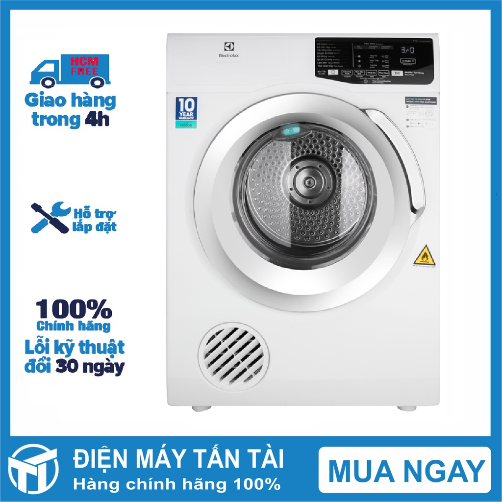 Máy sấy Electrolux 8 Kg EDS805KQWA - Sấy thông hơi UltimateCare 500, Bảng điều khiển điện tử đèn LED, giao miễn phí HCM