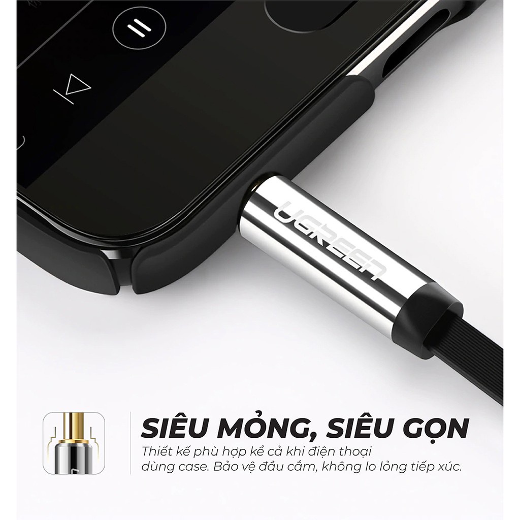 Dây Audio 3.5mm UGREEN AV119 | Dây dẹt,TPE  | 1 đầu vuông 90 | Bảo Hành 18 Tháng 1 Đổi 1.
