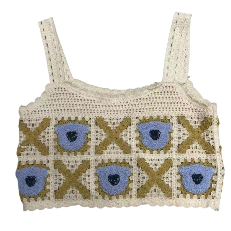 Áo Hai Dây Đan Móc xiangbao Thêu Họa Tiết Chú Gấu Dễ Thương Thời Trang Cho Nữ