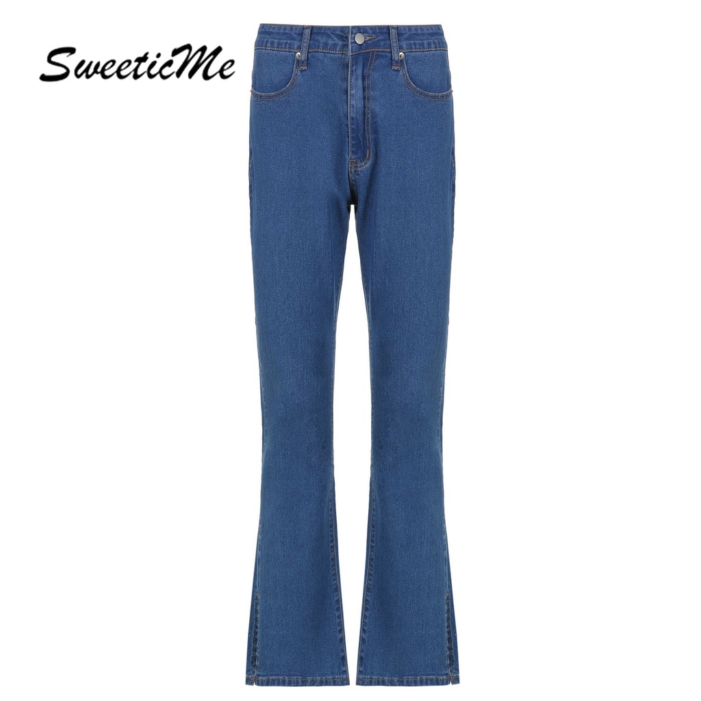 SweeticMe Women's 2021 New Street Style Denim Fashion High Waist Split Jeans