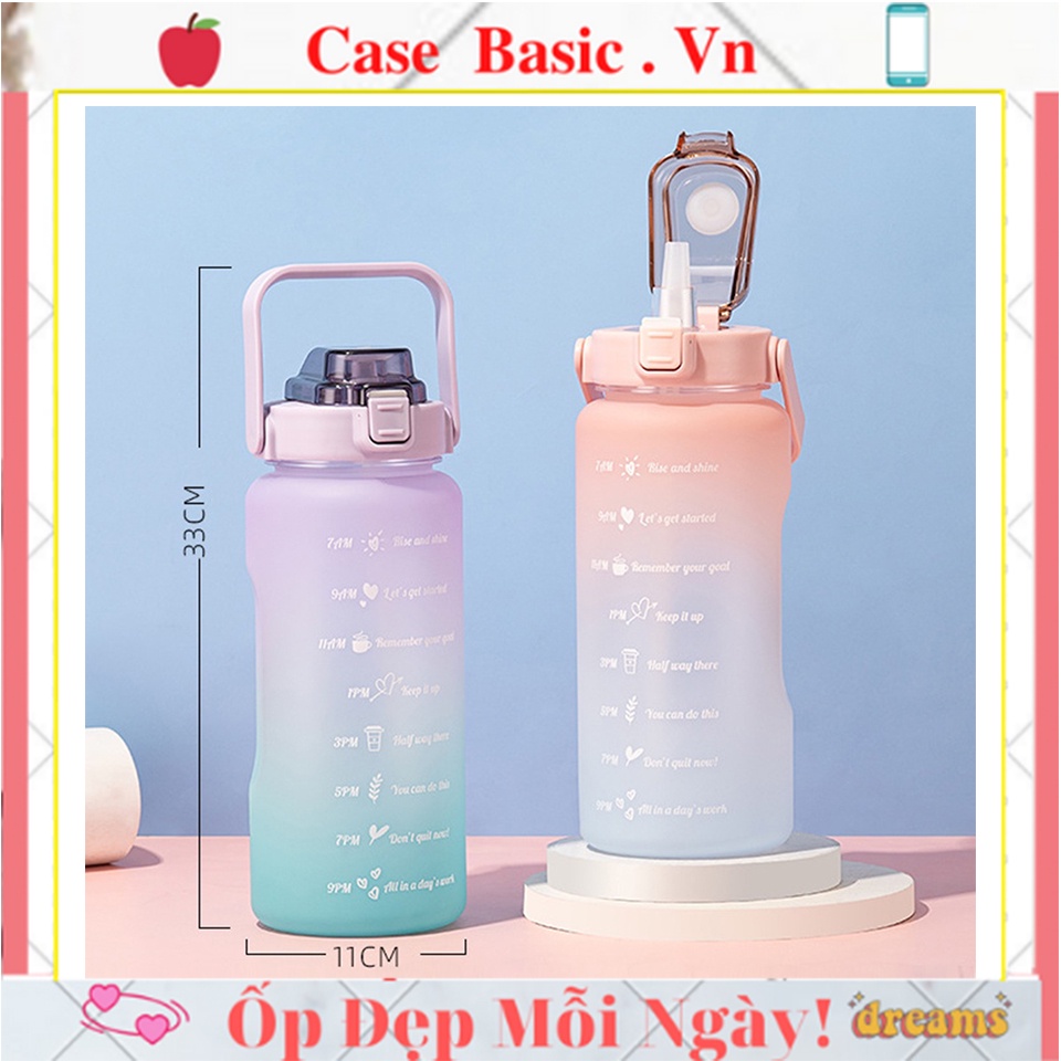 Bình Đựng Nước 2L Dễ Thương Có Vạch Báo Giờ Uống Nước  bình nước cute 2 LÍT có ống hút
