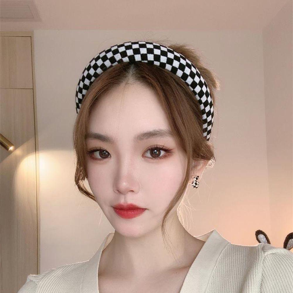 Băng Đô Cài Tóc Chống Trượt In Họa Tiết Caro / Mặt Cười Dễ Thương Thời Trang Cho Nữ