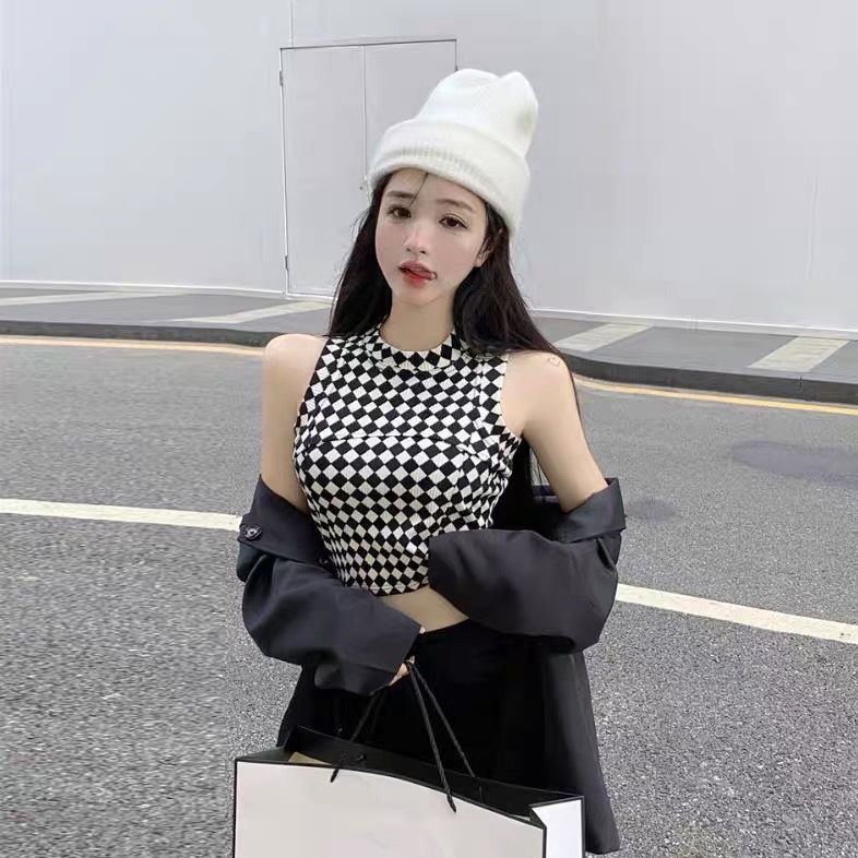 Áo Hai Dây Ngắn Họa Tiết Kẻ Ô Phong Cách Mới Thời Trang Mùa Hè Dễ Phối Đồ