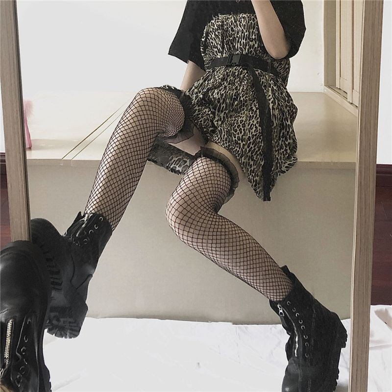 Tất đùi ren lưới bèo nhún sexy - vớ qua gối lolita JK xuyên thấu gợi cảm