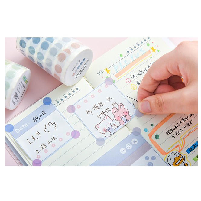 (WT01) Cuộn Washi Tape Nhiều Màu Chấm Tròn