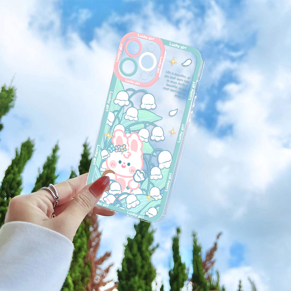 Ốp Điện Thoại Tpu Mềm Chống Sốc In Hình Thỏ Và Hoa Cho iPhone 11 12 13 pro max XS X XR XSMax 7 8 6 6s plus SE 2020