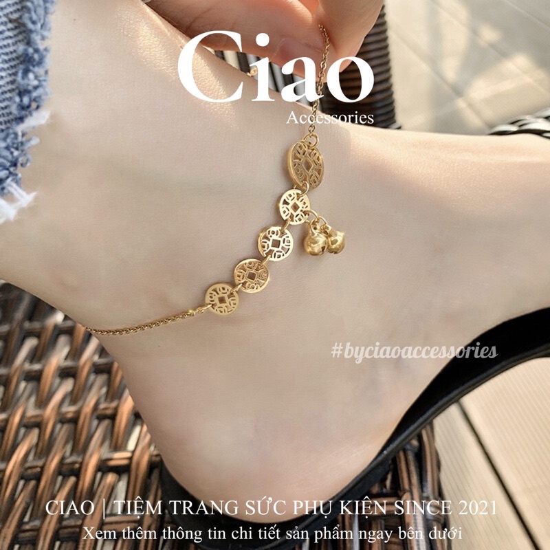 Vòng chân/ Lắc chân titan không gỉ thiết kế đồng xu tinh tế Lucky Money Ciao