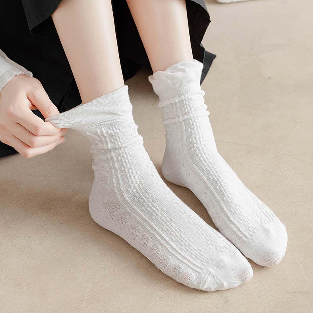 Vớ Cotton Phối Ren Xoắn Kiểu Lolita Hàn Quốc Thời Trang Cho Nữ