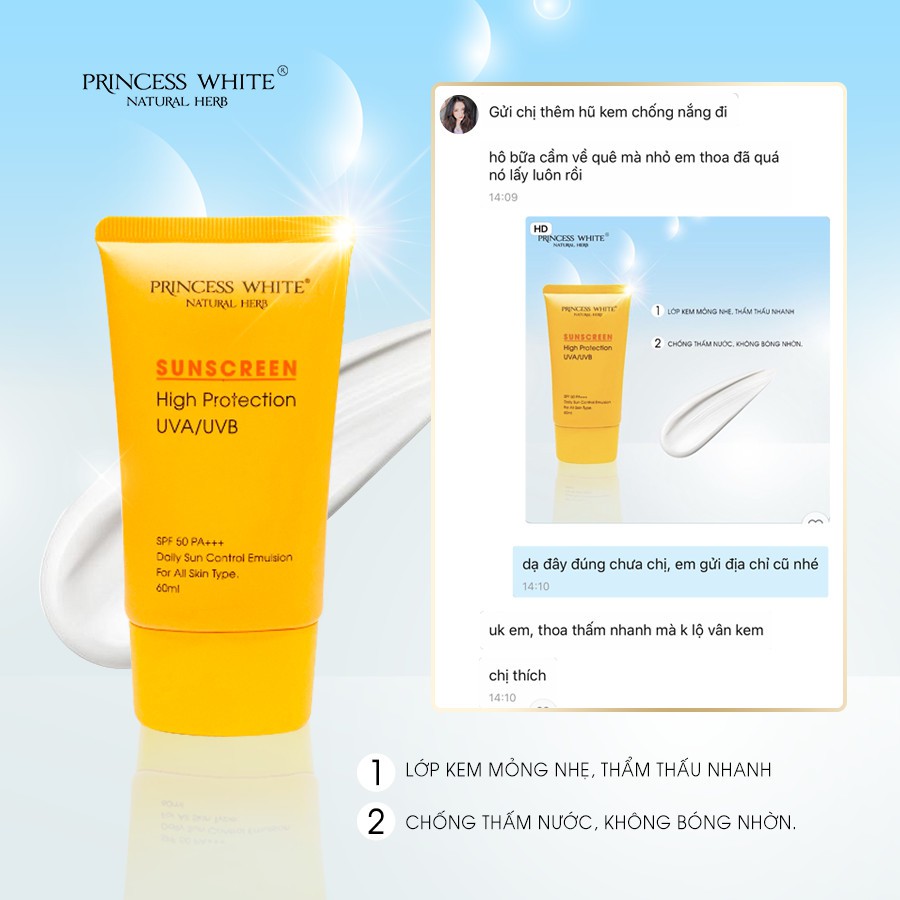 KEM CHỐNG NẮNG VẬT LÝ THẾ HỆ MỚI PRINCESS WHITE HÀNG CHÍNH HÃNG
