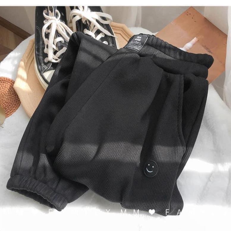 Quần Boom Tăm Icon Mặt Cười  Jogger Bo Tăm Ống Rộng Chun Gấu Hình Thêu Ulzzang Hot