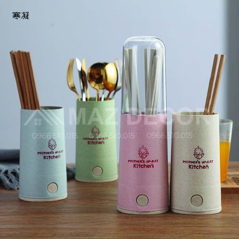 Giá sỉ Ống cắm đũa lúa mạch có nắp đậy giá rẻ đẹp dày dặn tiện dụng đa năng