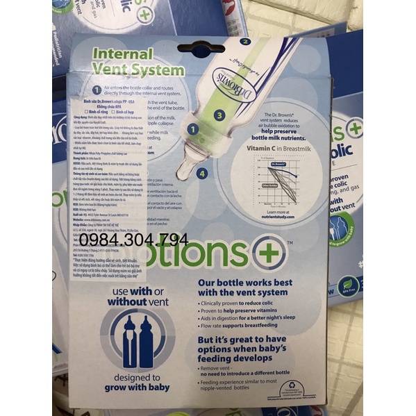 Bình sữa Dr Brown's cổ hẹp 120ml và 250ml nhựa PP Options plus tách set ( USA )