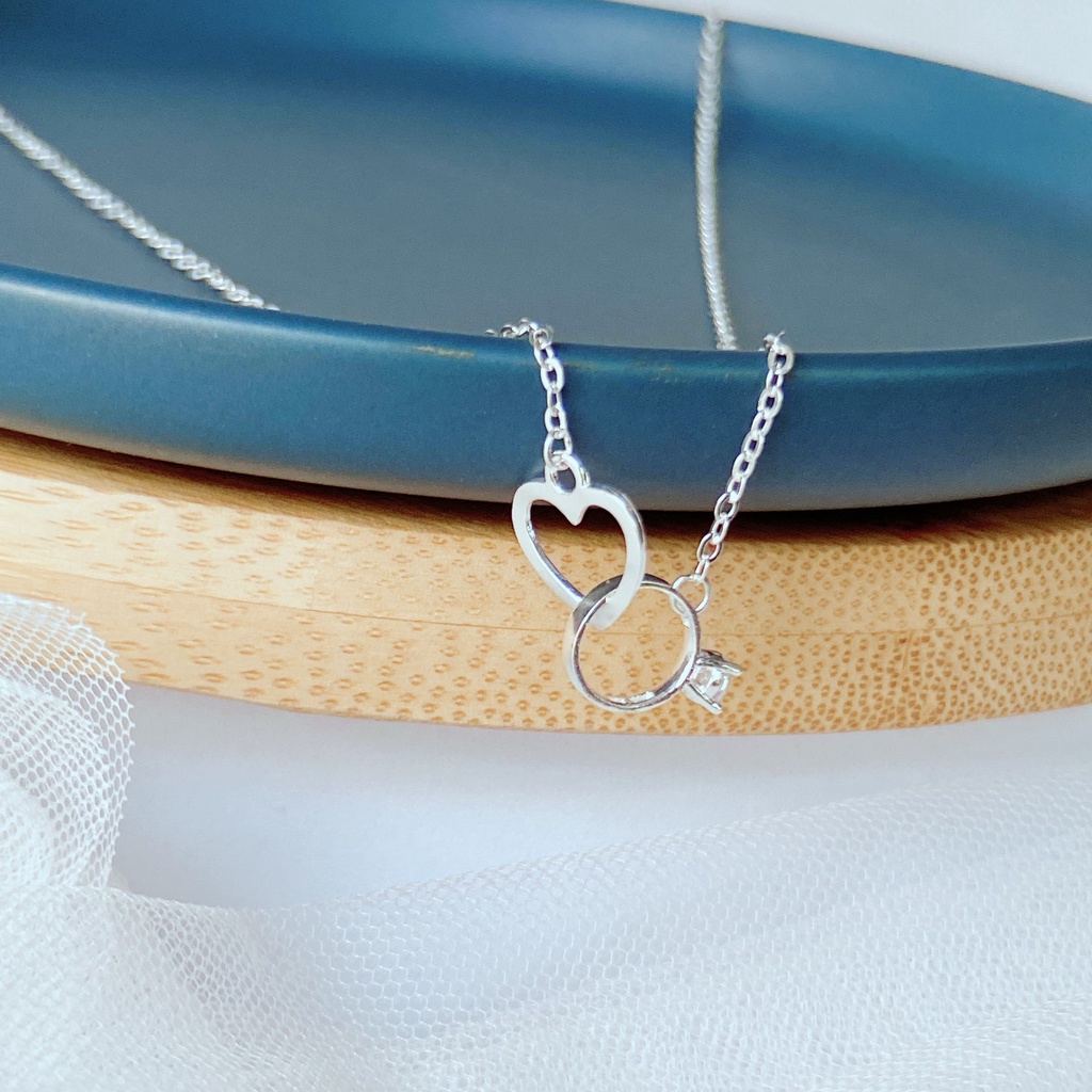 Dây chuyền bạc ATJ2293M mặt liền trái tim kẹp nhẫn ANTA Jewelry