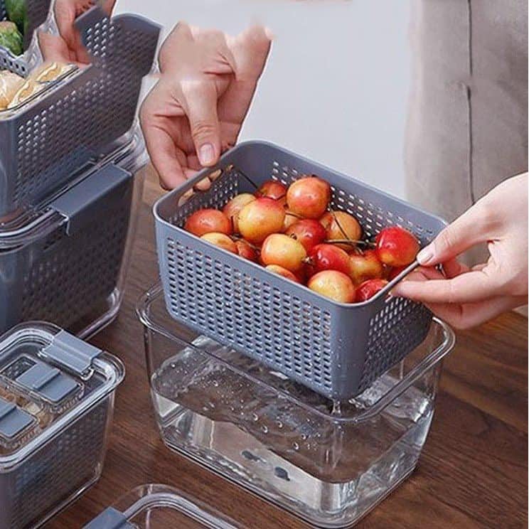 Set 3 Hộp đựng thực phẩm tủ lạnh 2 lớp. Hộp bảo quản rau củ tươi tủ lạnh cao cấp, rổ đựng rau tươi tiện lợi