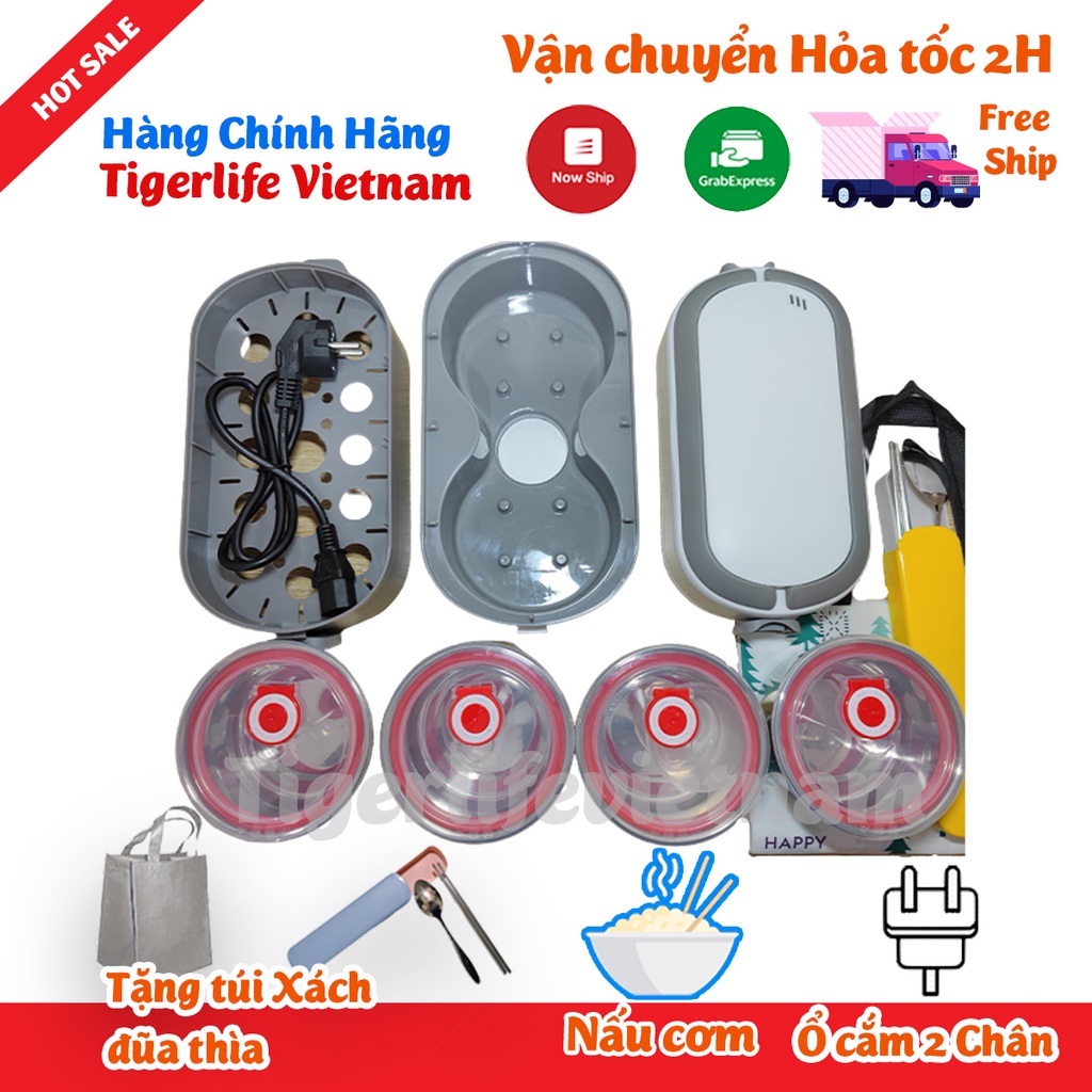 Hộp Cơm Cắm Điện MINISTYLE - Tigerlife 2022 Tặng Kèm Bộ Đũa, Túi, 4 Bát Inox, Giữ Nhiệt, Hâm Nóng Và Nấu Chín Thức Ăn