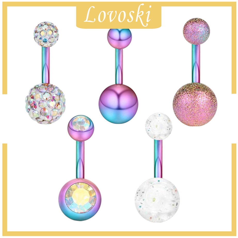 Set 5 Khuyên Rốn Dạng Thanh Tạ Đôi Đính Đá Pha Lê