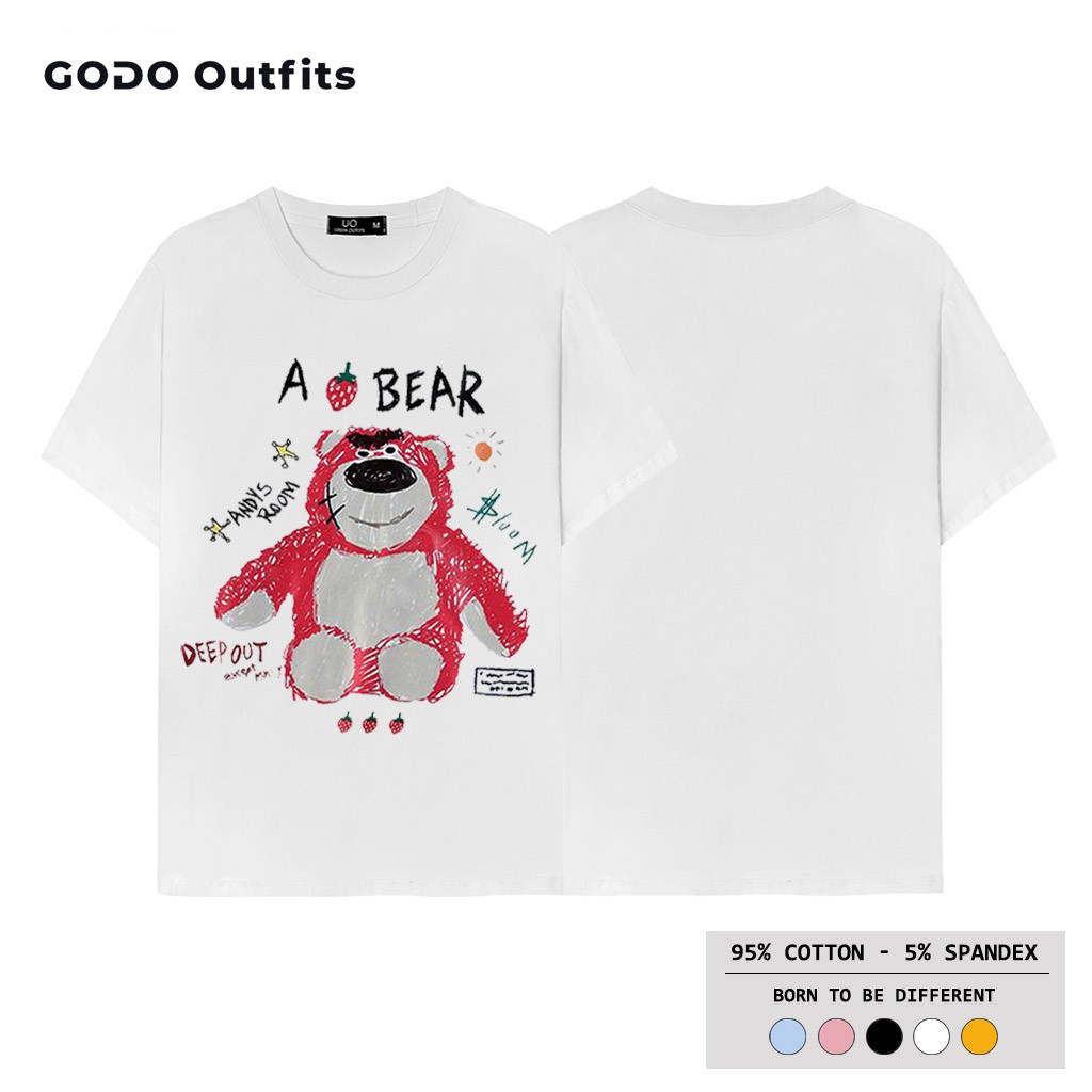 ⭐ ÁO THUN TAY LỠ NAM NỮ FORM RỘNG GODO OUTFITS IN GẤU HỒNG A BEAR ATO24