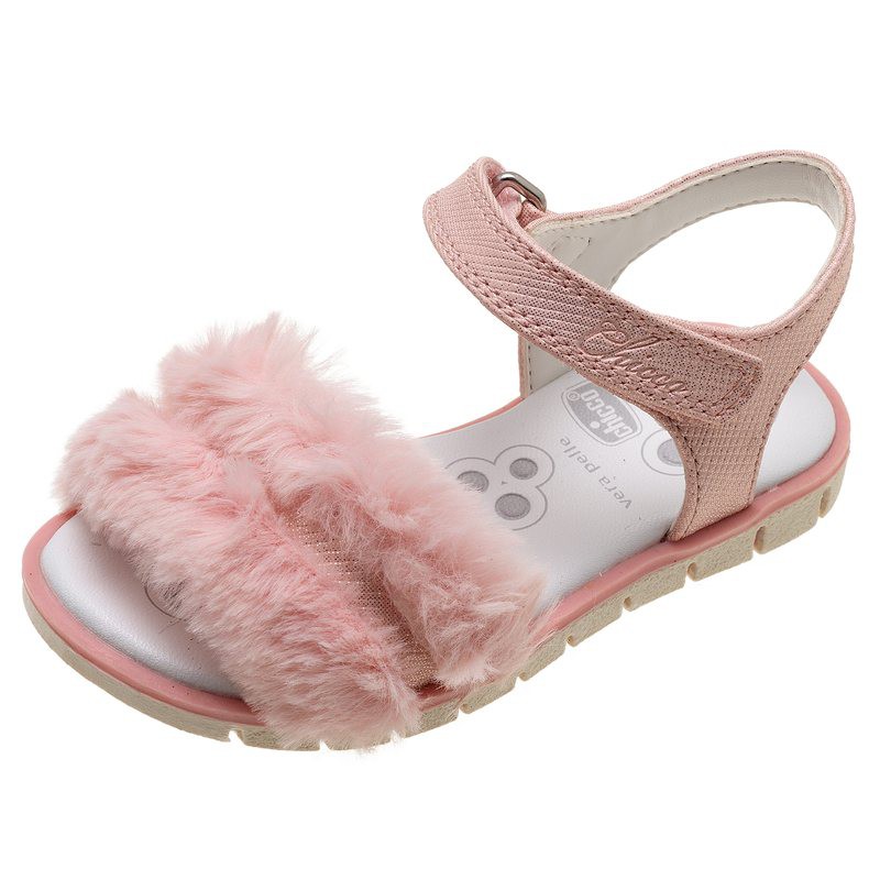 Sandal mát-xa chân cho bé quai ngang lông Pinky Chicco