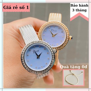 Đồng hô nữ Dior dây thép lụa viền đá, không gỉ