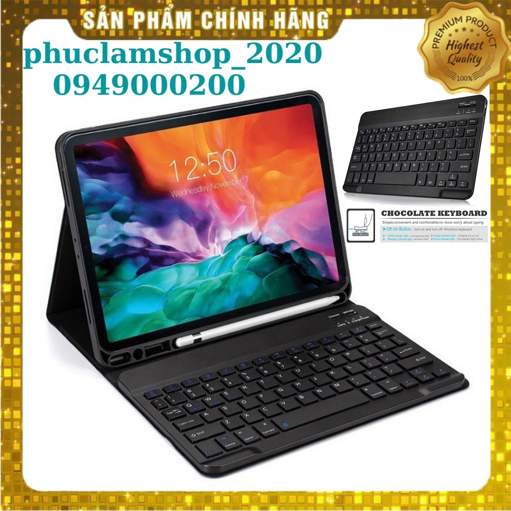 Bao da kèm bàn phím Bluetooth cho iPad Pro 11.0 inch 2020 2021 10.5 10.2 Gen 7 8 9.7 Air Mini 2 3 4 5 6 có khay đựng bút