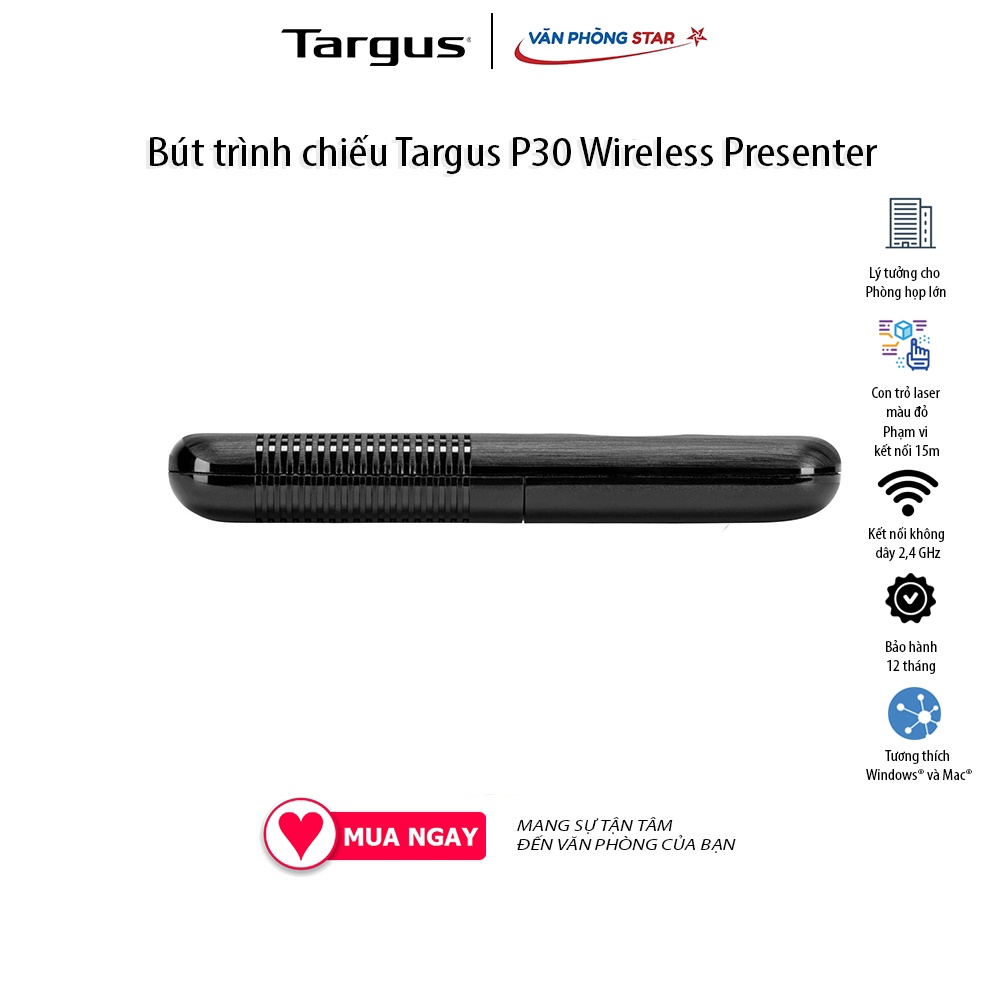 Bút trình chiếu Targus P30 Wireless Presenter tương thích với Windows &amp; MacOS &quot;&quot;•Compatible with Windows &amp; MacOS