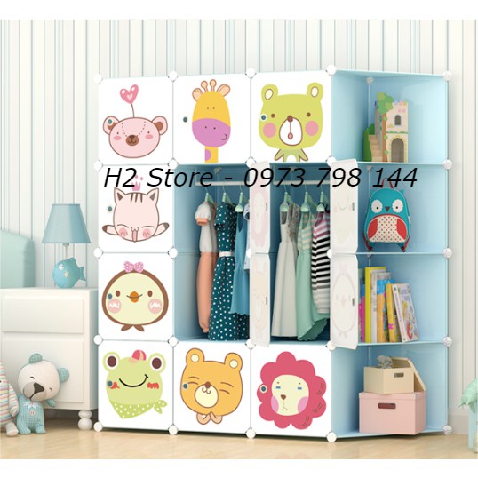 TỦ NHỰA LẮP GHÉP 16 Ô ( GỒM 4 KỆ GÓC ) HÌNH MÈO BAY TREO GẤP ĐỒ ĐA NĂNG SÂU 47CM
