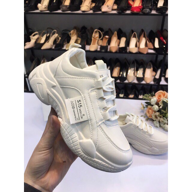 Giày thể thao nữ sneaker màu trắng ,Giày thể thao nữ S15 chất đẹp da PU đế cao 4cm mã M011 | BigBuy360 - bigbuy360.vn