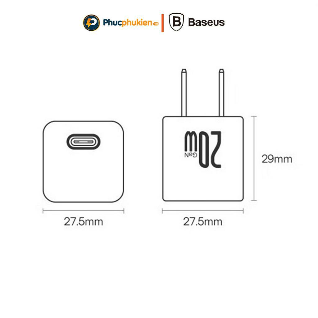 Bộ sạc nhanh Baseus GaN5 20w siêu nhỏ gọn, công nghệ kiểm soát nhiệt độ BCT - Phúc Phụ Kiện Baseus