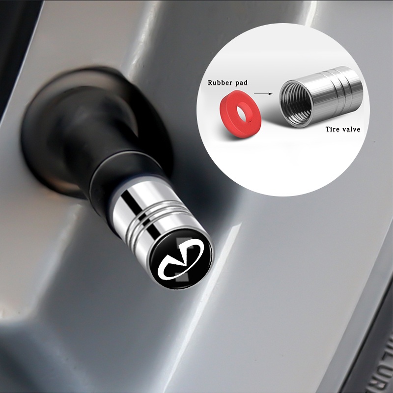 Bộ 4 Nắp Van Bánh Xe Hơi Bằng Hợp Kim Màu Đen / Bạc Cho Infiniti FX35 Q50 Q30 ESQ QX50 QX60 QX70 EX JX35 G35