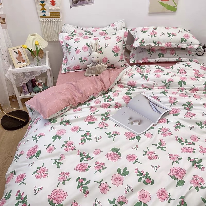 Bộ chăn ga gối Cotton Poly hoa nhí hồng MÂY BEDDING