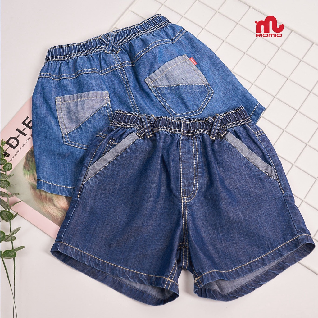 Quần short jean bé gái Riomio quần đùi bò cạp chun dáng rộng chất jean mềm mát không phai màu size đại 15-40kg  - RO205