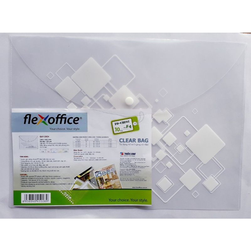 BÌ NÚT F4 TRONG SUỐT THIÊN LONG FO-CBF01 - TÚI HỒ SƠ CLEARBAG F4 DÀY
