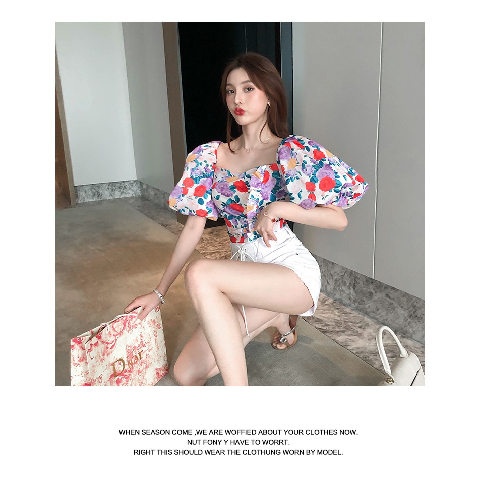 Zara Morocco full tag - Áo Zara họa tiết hoa tay bồng xinh đẹp AH10TBG59N9